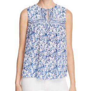 Rebecca Taylor Silk Aimee Print Blue White Top